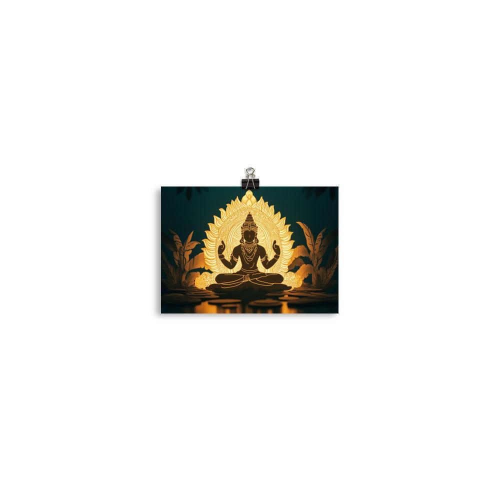 Illuminated Vishnu in a Lotus Design Glowing Spiritual Artwork Poster - Oh Posters