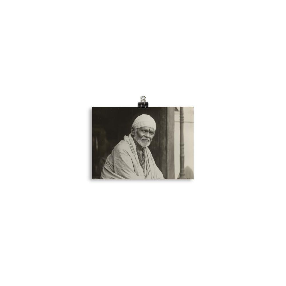 Serene Sai Baba Vintage Monochrome Photograph Poster - Oh Posters