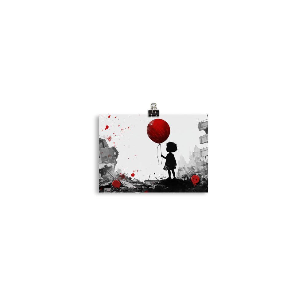 Child with Red Balloon in War-Torn Palestine Poster - Oh Posters