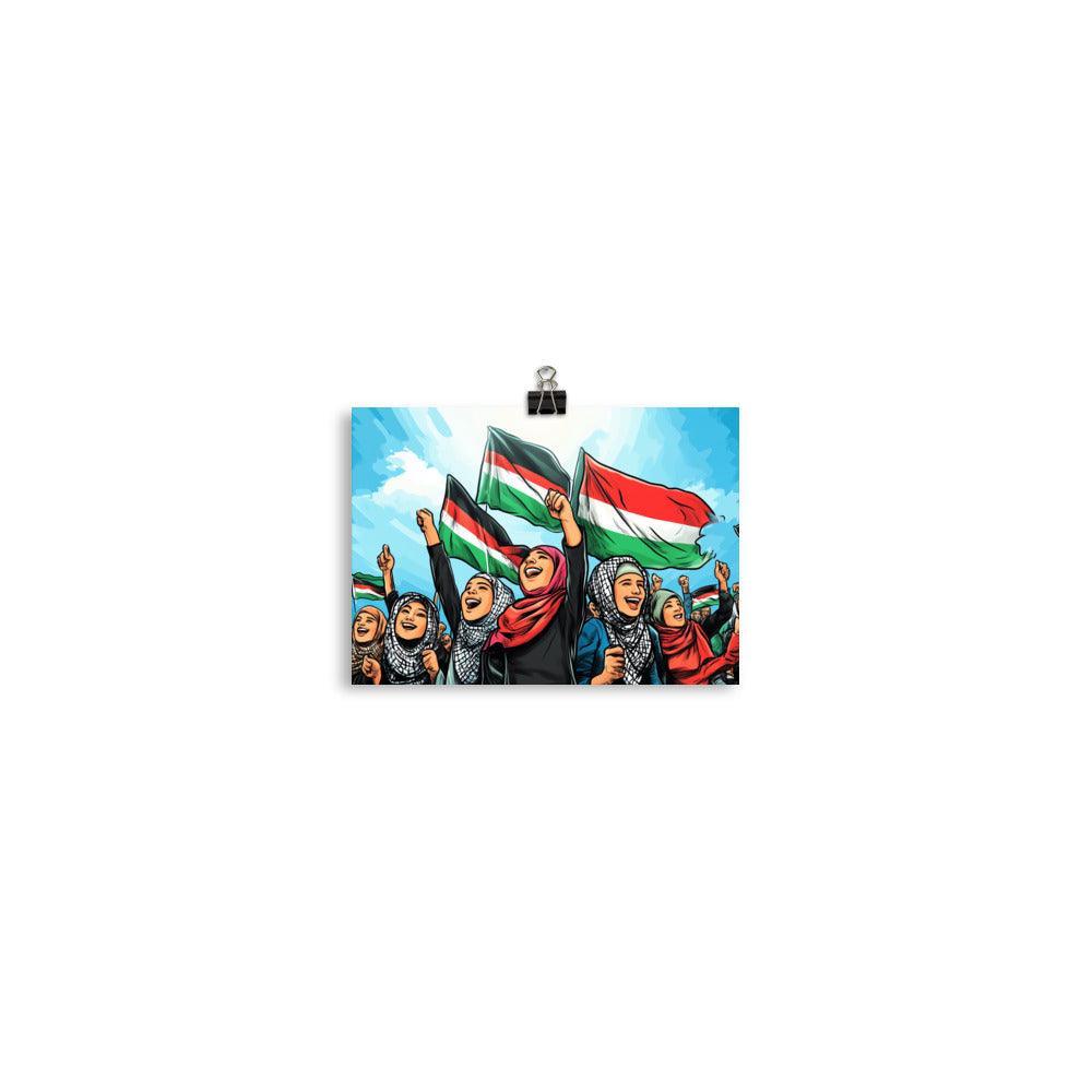Palestinian Women Celebrating with Flags in Unity Poster - Oh Posters