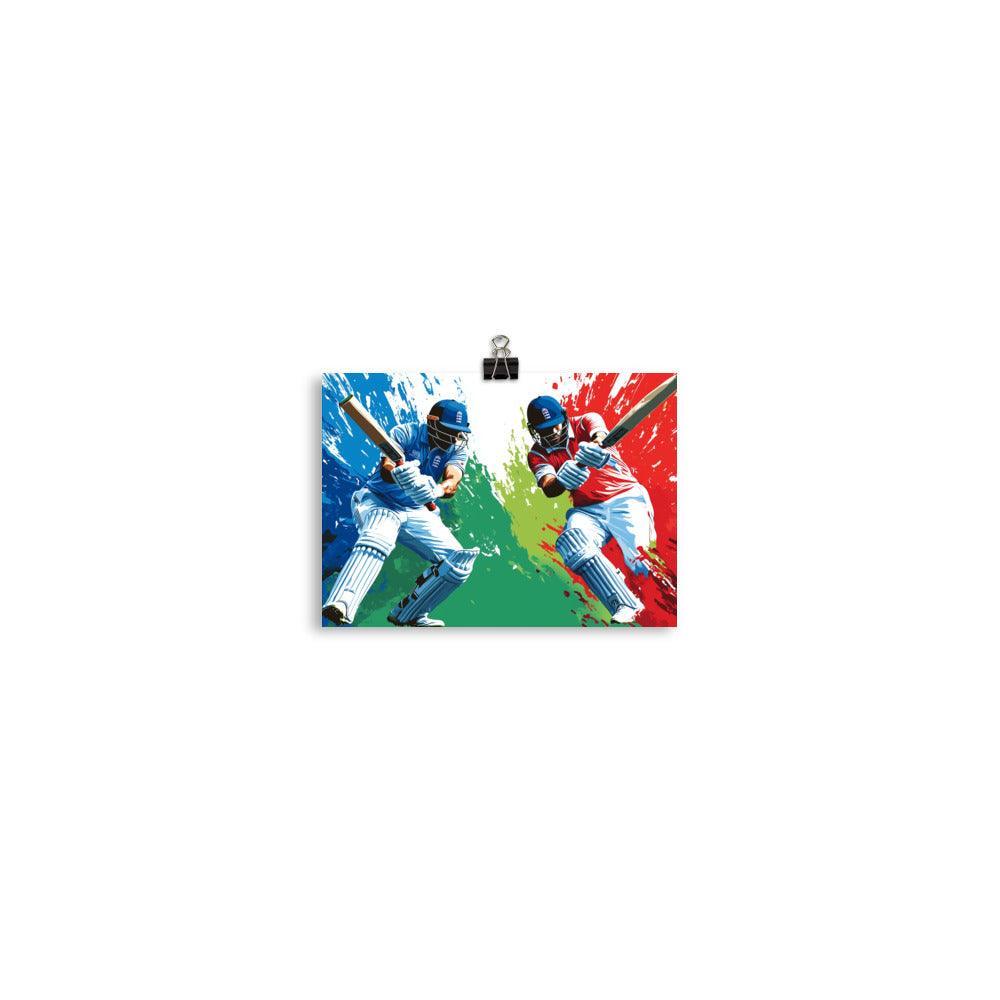 Vibrant Cricket Duel Abstract Color Splash Design Poster - Oh Posters