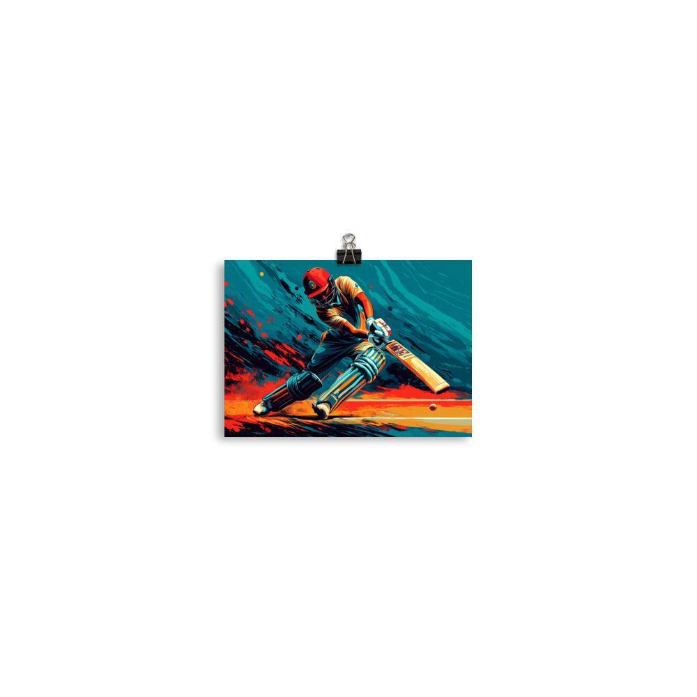 Intense Cricket Batsman Power Shot Action Art Poster - Oh Posters