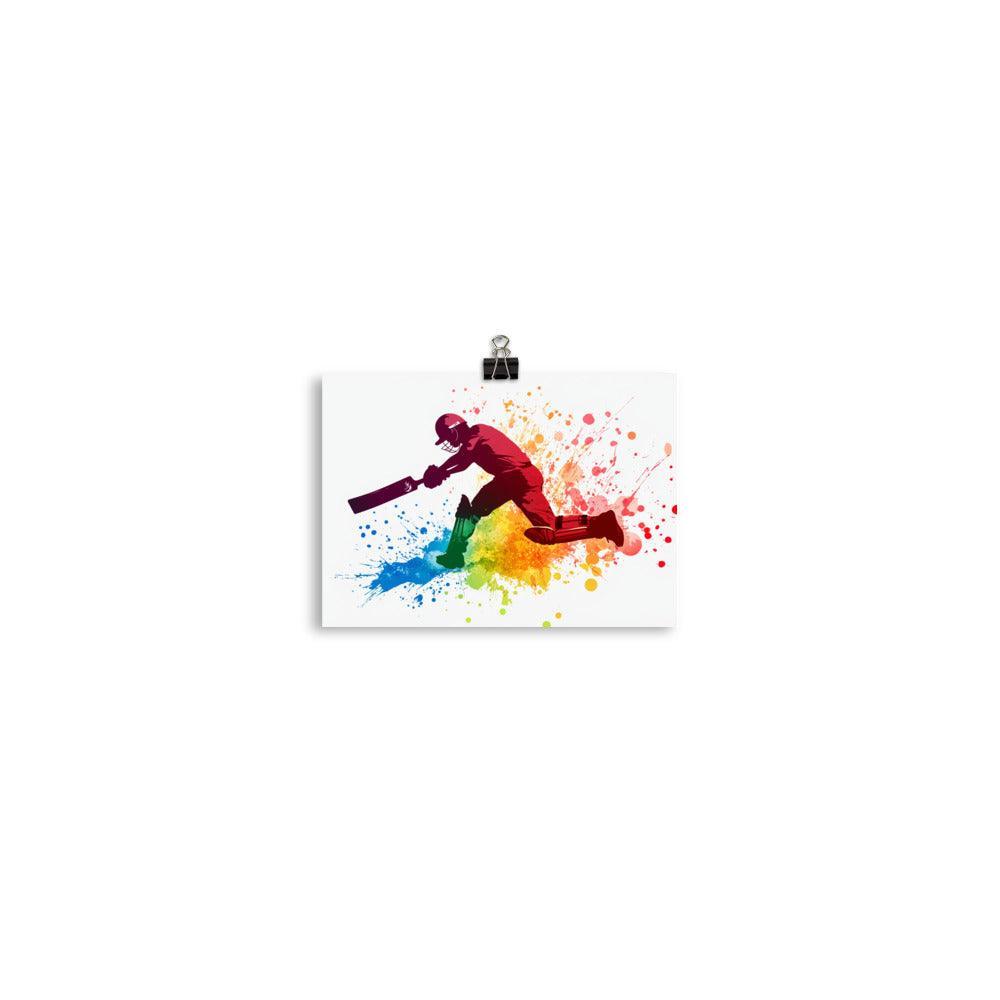 Colorful Cricket Batsman with Splatter Paint Effect Poster - Oh Posters