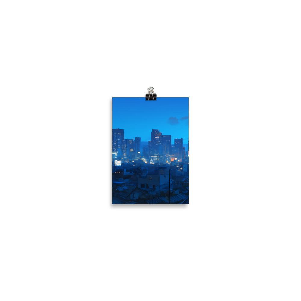 Dense Cityscape at Night with Skyscrapers and Rooftops Soft Lighting Art Poster - Oh Posters