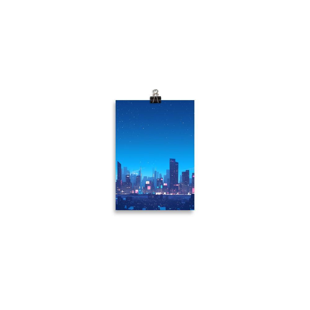 Bright City Skyline with Stars and Reflections Clean Digital Illustration Poster - Oh Posters