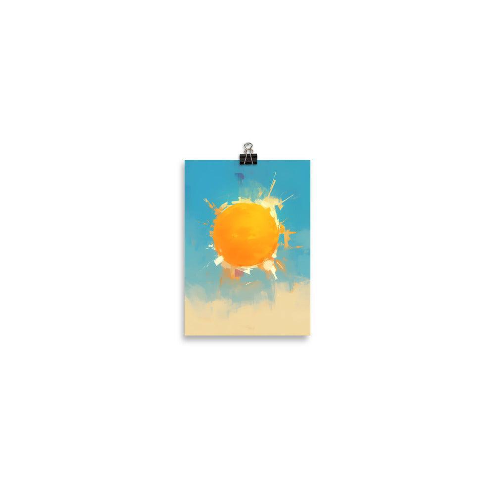 Tranquil Minimalist Sun Illustration in Warm Yellow and Blue Palette Poster - Oh Posters