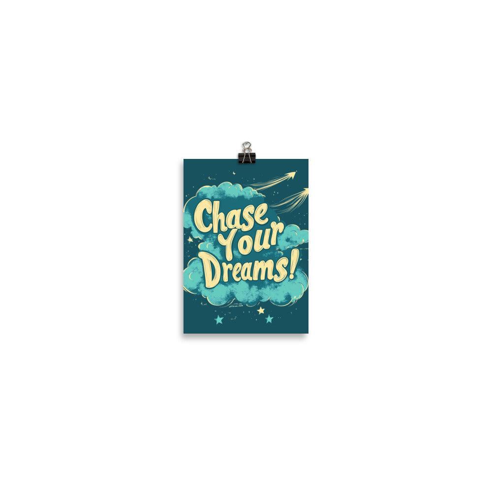 Chase Your Dreams Retro Typography in Teal with Clouds and Arrows Poster - Oh Posters