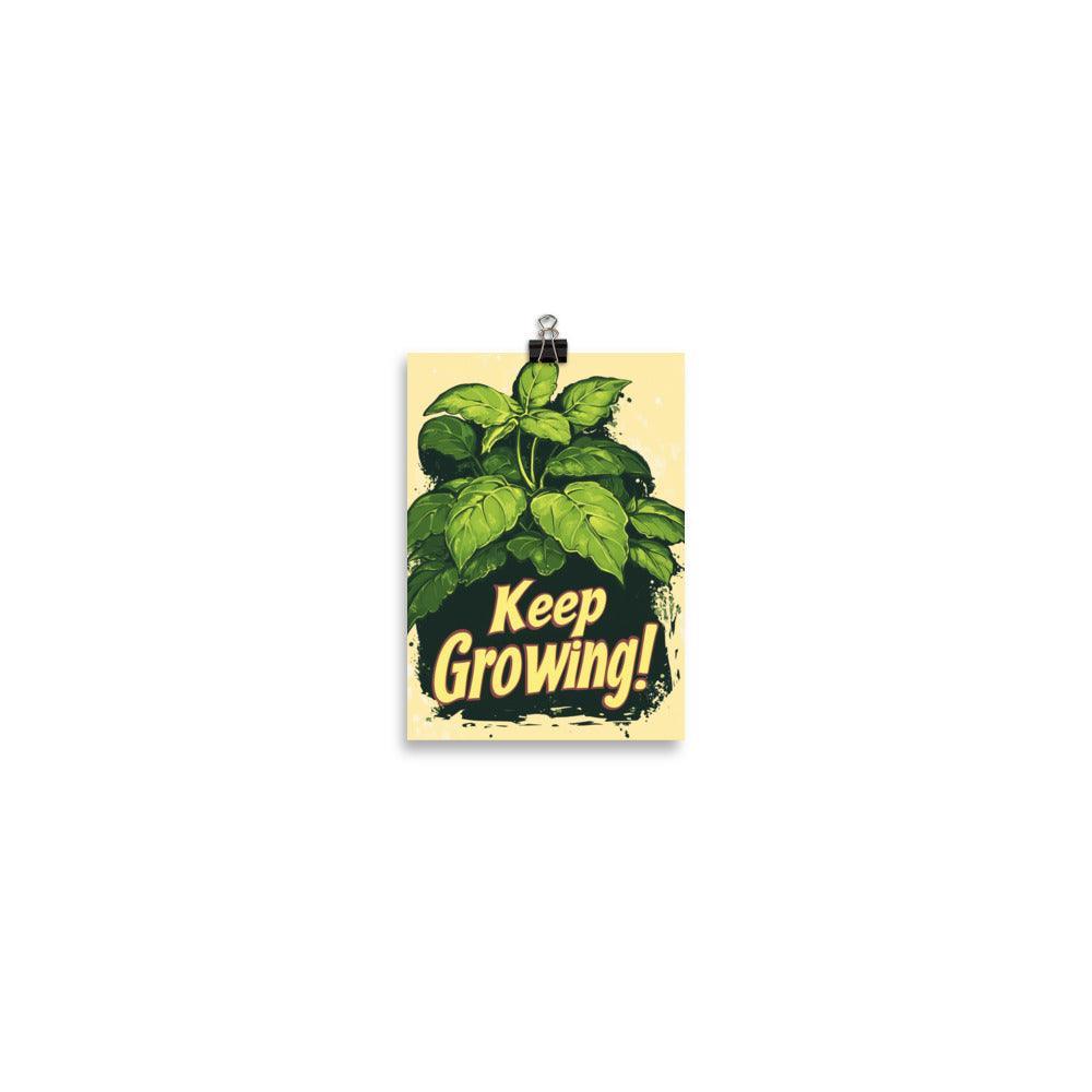 Keep Growing Botanical Illustration with Green Leaves on Cream Poster - Oh Posters