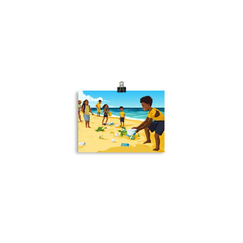 Beach Cleanup Community Effort for Ocean Preservation and Environmental Awareness Poster - Oh Posters