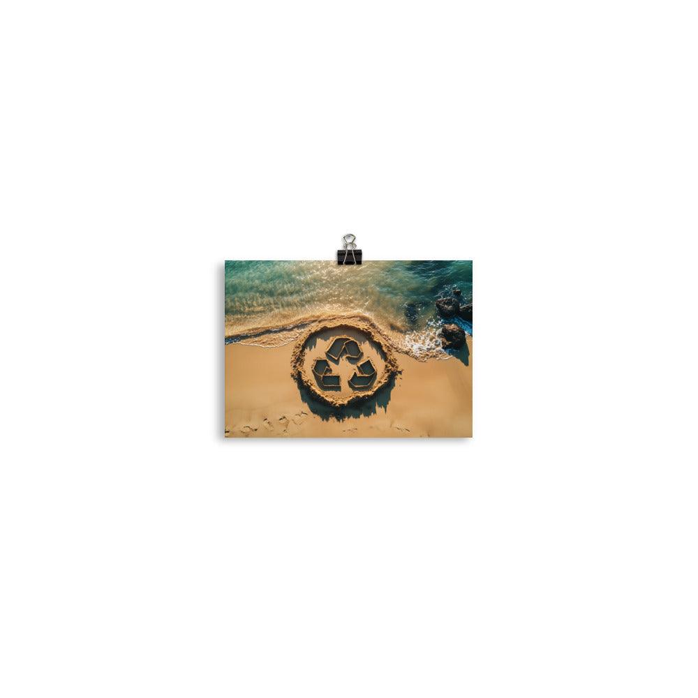 Beach Cleanup Recycle Symbol Sand Art Coastal Conservation Message Poster - Oh Posters