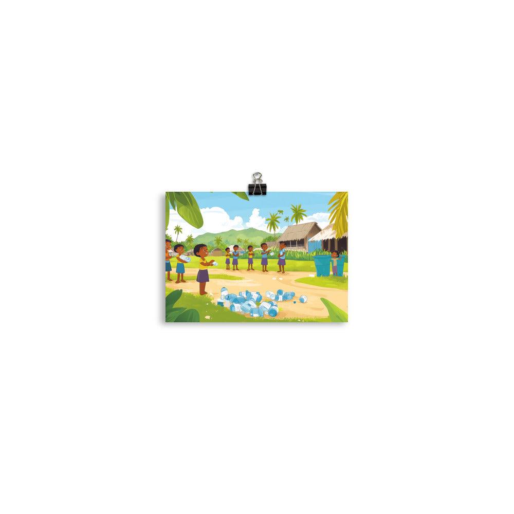 Beach Cleanup Kids Playing Environment Awareness Poster - Oh Posters