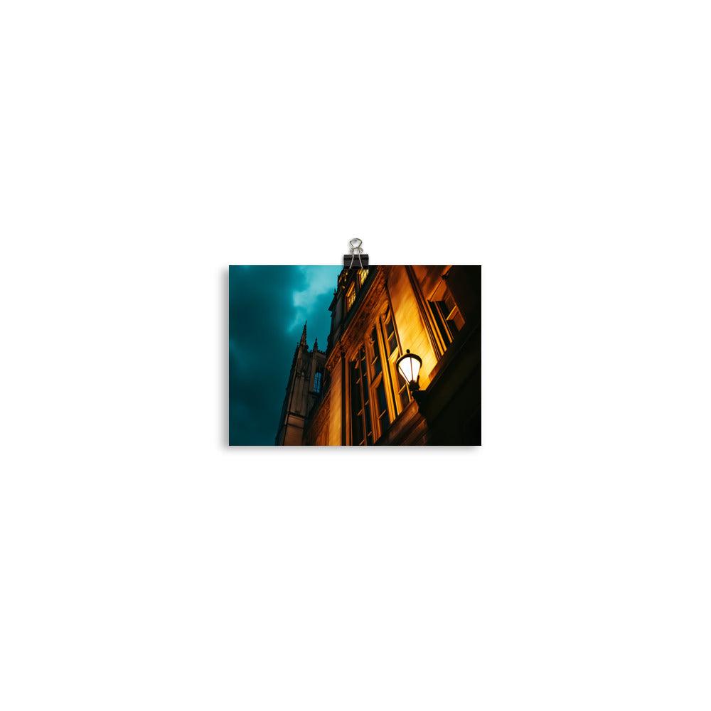 Manchester Nightscape Architectural View Illuminated by Streetlight Poster - Oh Posters
