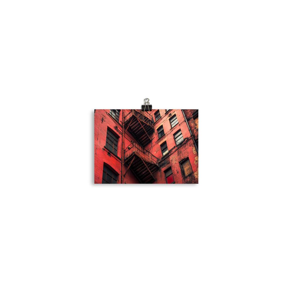 Urban Manchester Vibes with Red Brick Building and Fire Escape Poster - Oh Posters