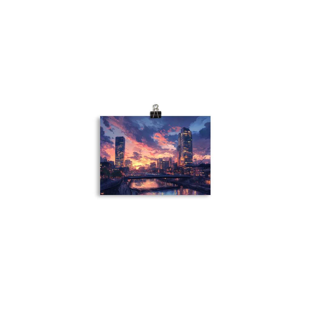 Manchester Skyline at Sunset Reflection Over River Urban Cityscape Poster - Oh Posters