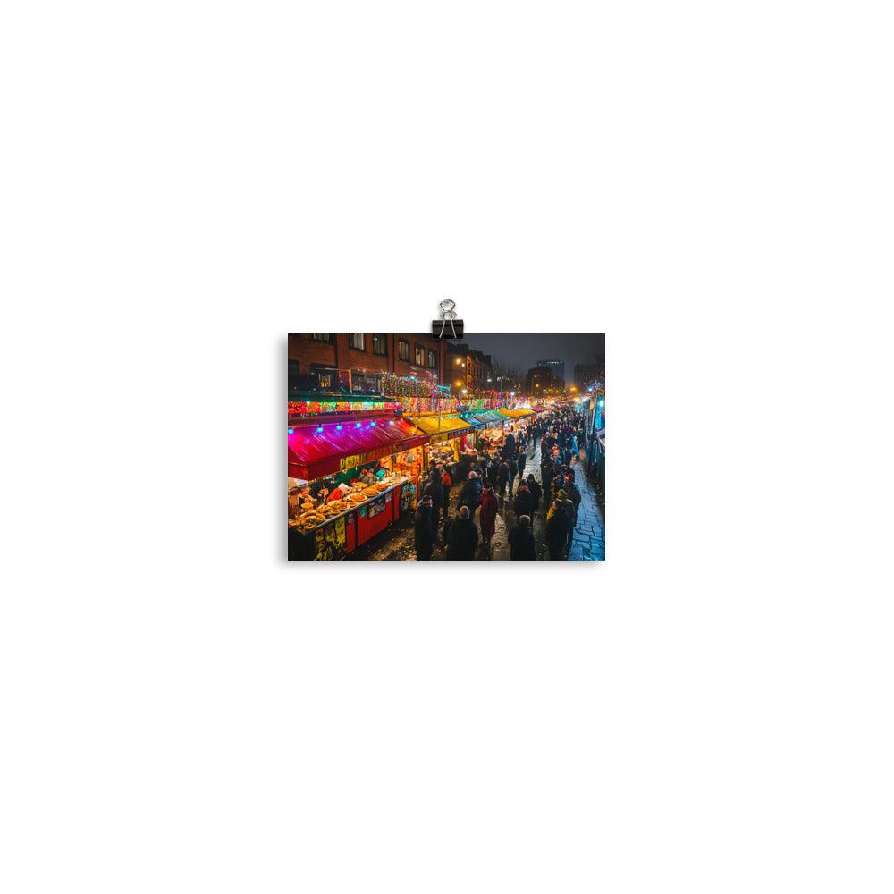 Vibrant Manchester Night Market Scene Poster - Oh Posters