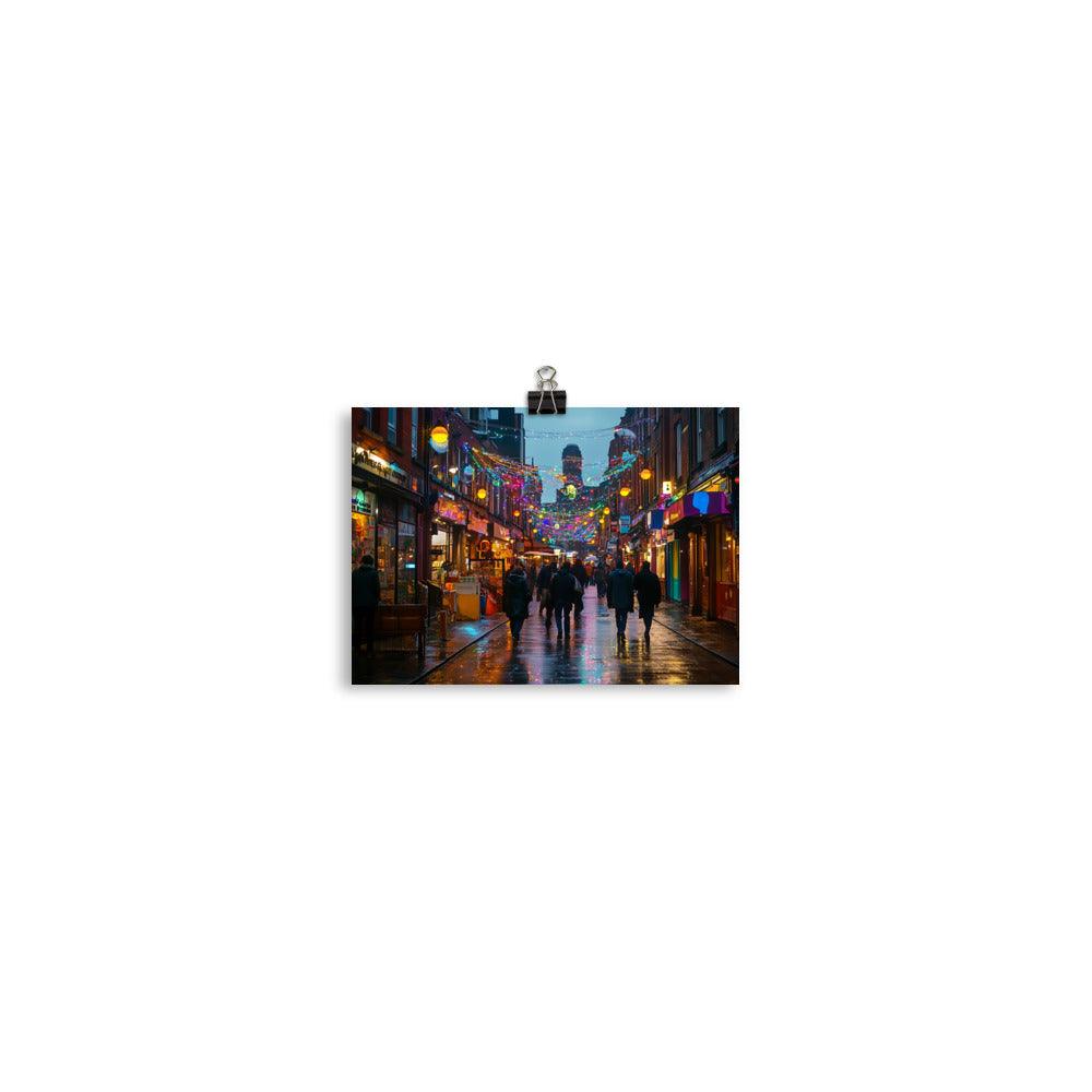 Manchester Evening Street Lights Stroll Poster - Oh Posters