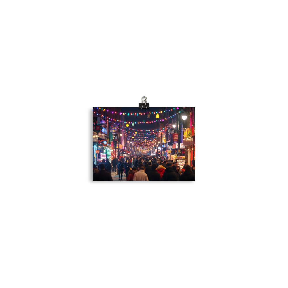Manchester Nightlife Vibrant Streets Lights and Crowds Poster - Oh Posters