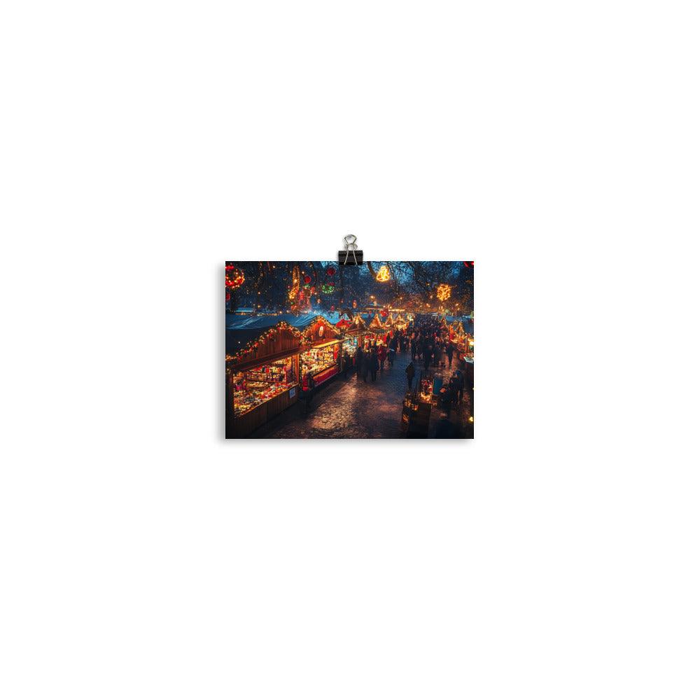 Manchester Christmas Market Illuminated Holiday Scene Poster - Oh Posters