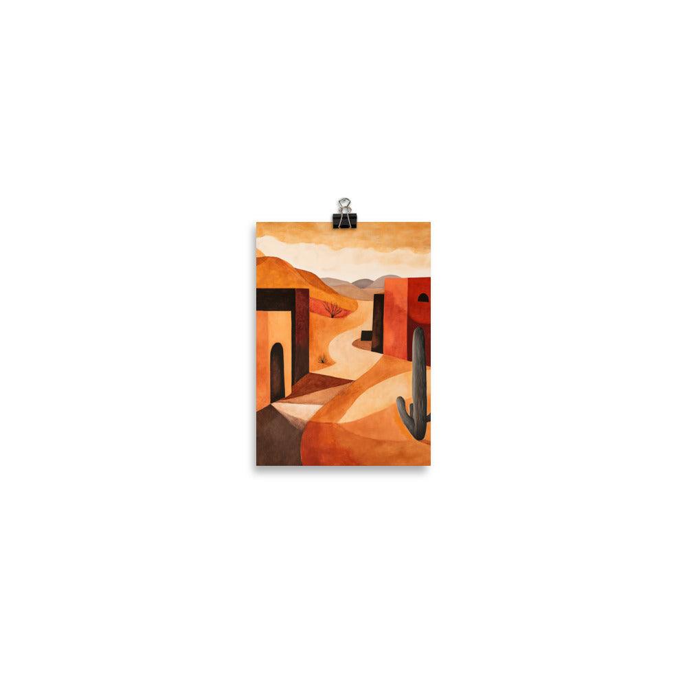 Boho Desert Landscape with Cactus and Adobe Houses Poster - Oh Posters
