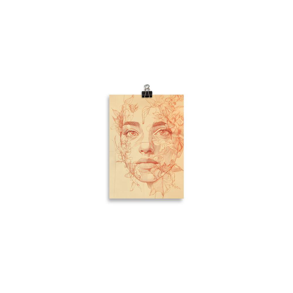 Boho Floral Face Art with Intricate Linework and Leafy Details Poster - Oh Posters