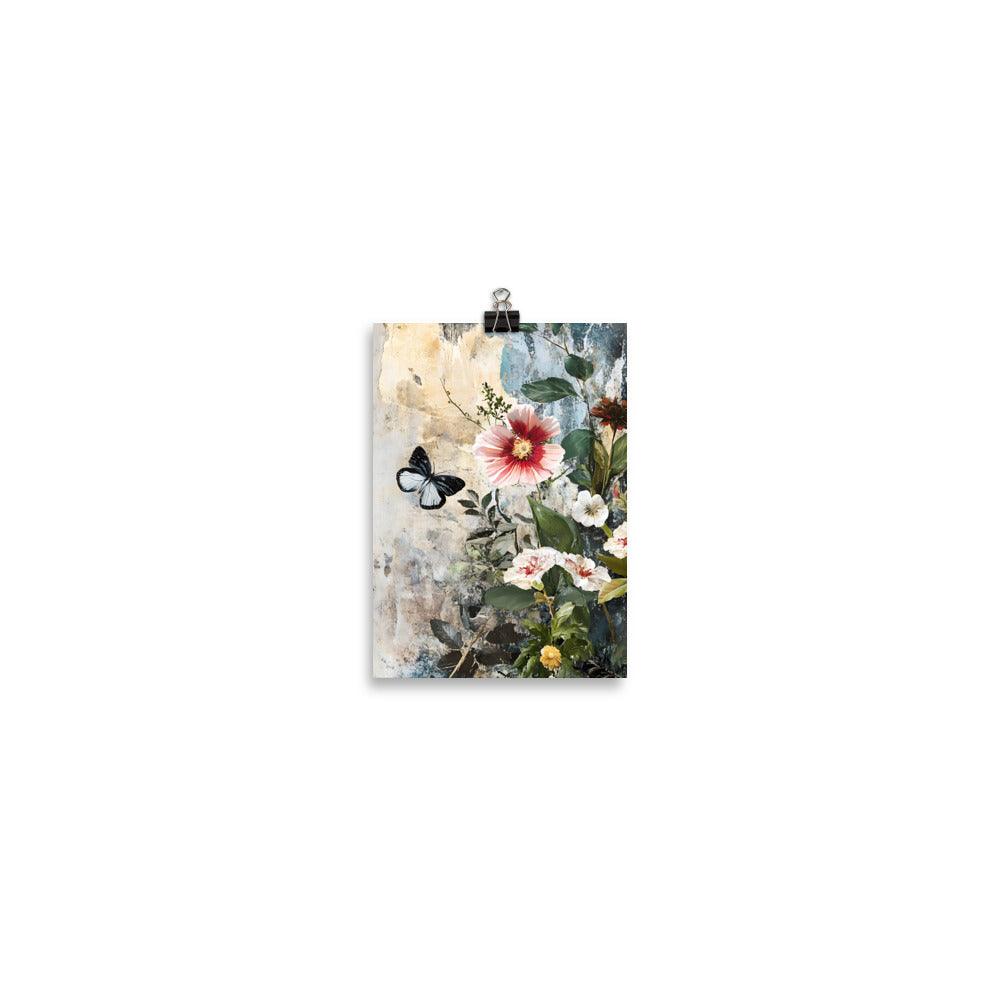 Boho Floral Serenity with Butterfly and Blooms Poster - Oh Posters