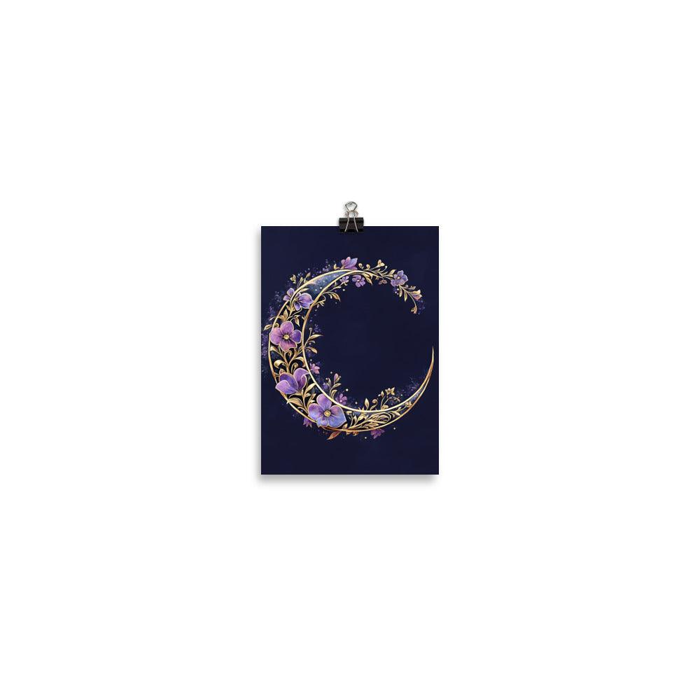 Boho Floral Crescent Moon Art Poster - Oh Posters