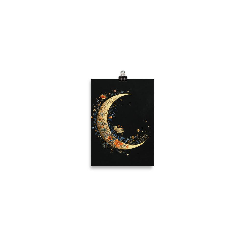 Boho Crescent Moon Floral Art Poster - Oh Posters