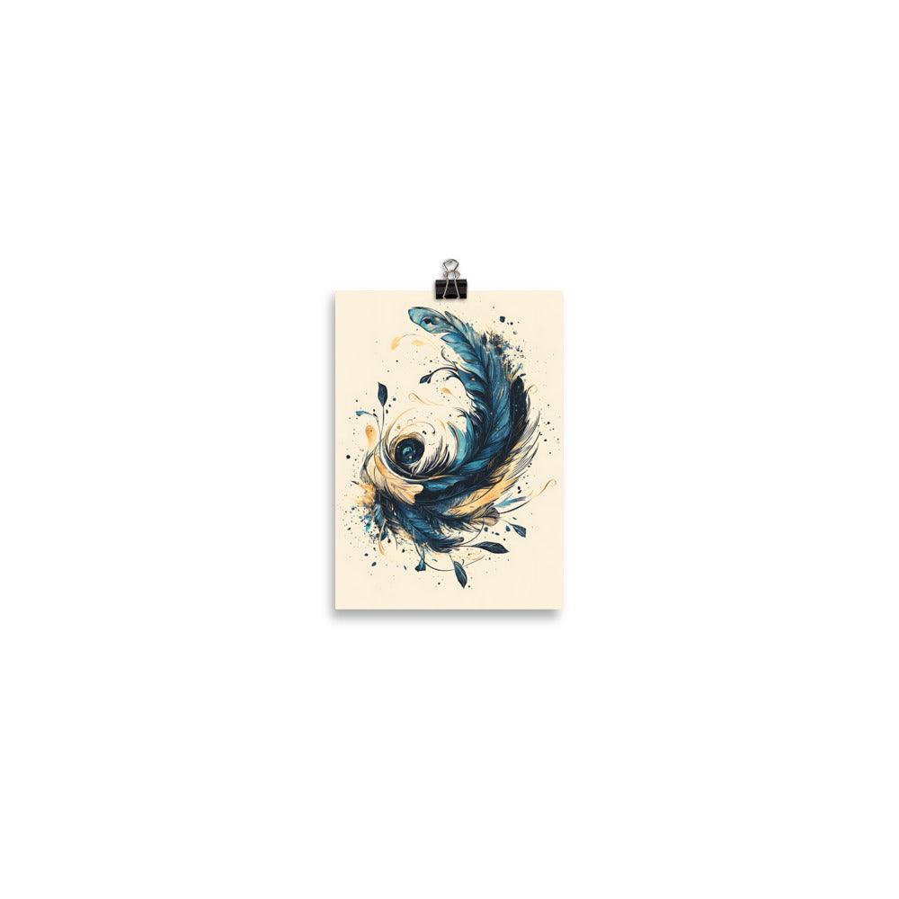 Boho Feather Swirl with Leaves Poster - Oh Posters