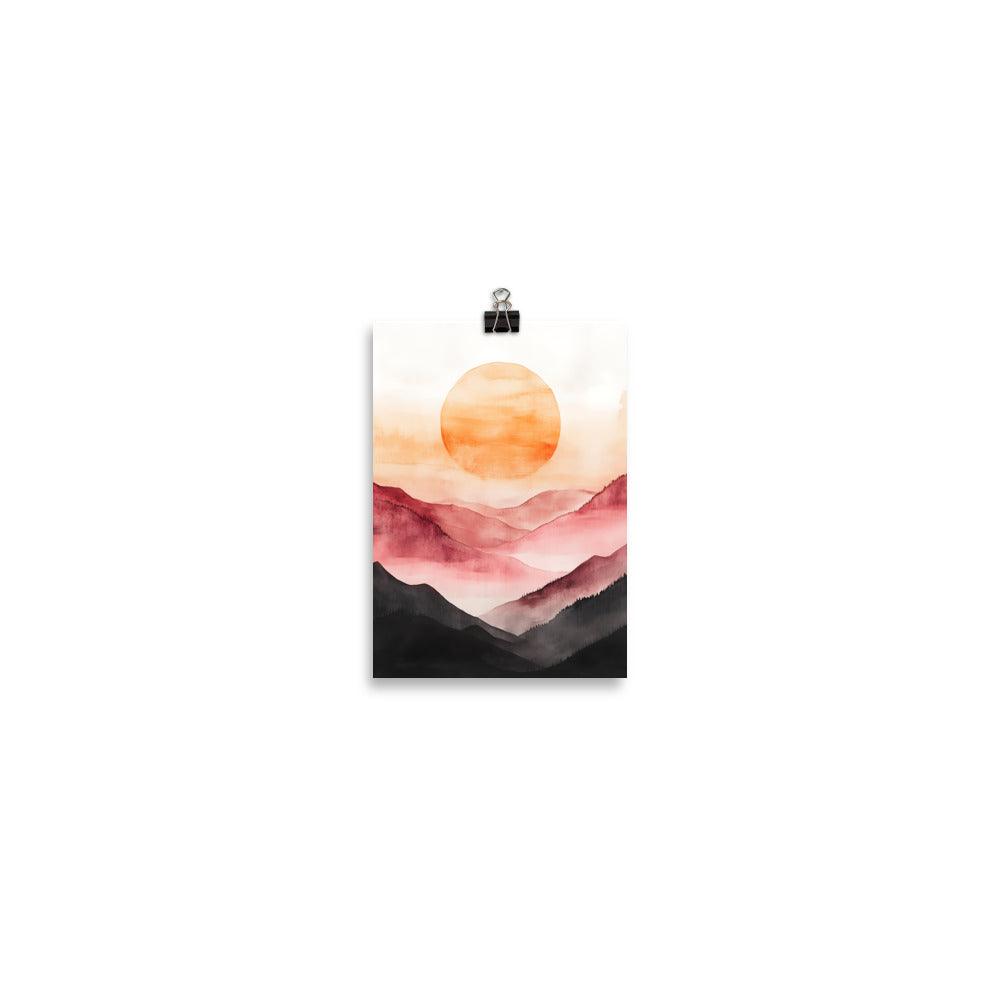 Boho Sunset Over Misty Mountains with Warm Hues Poster - Oh Posters
