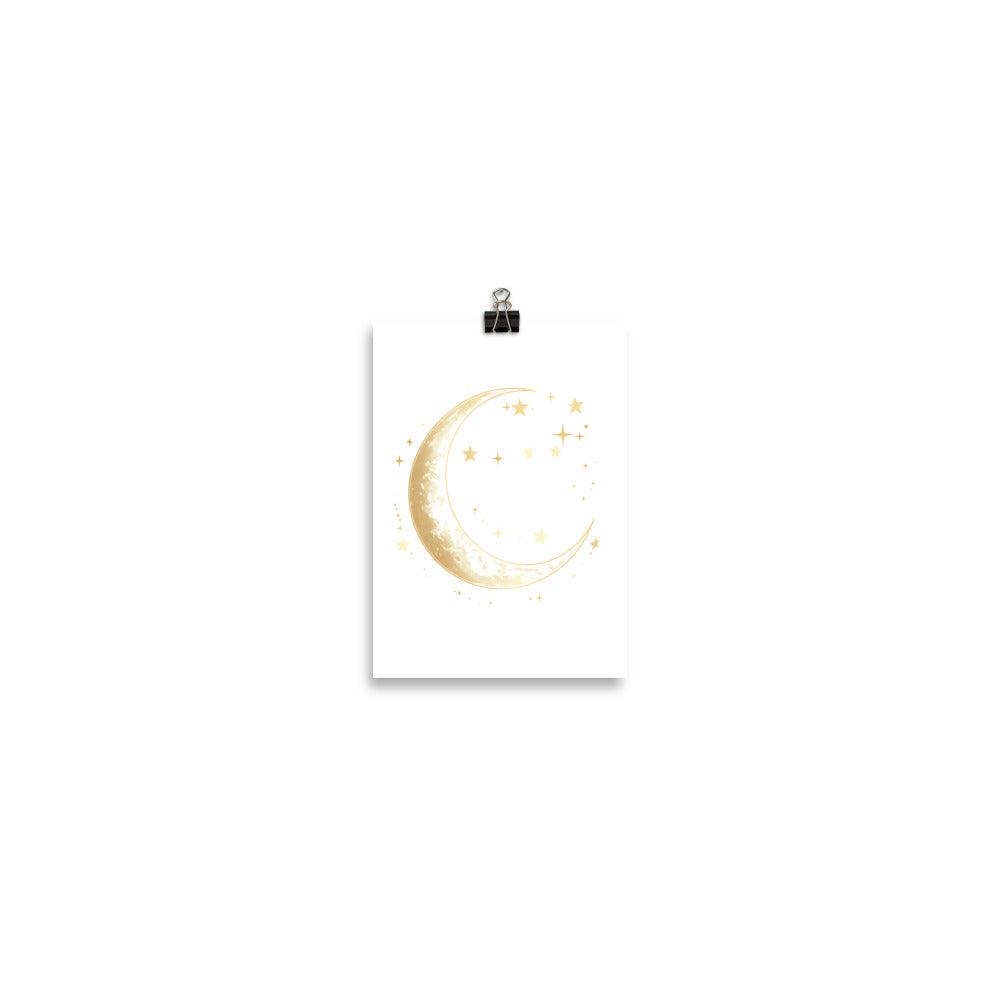 Boho Crescent Moon and Stars in Golden Glow Poster - Oh Posters