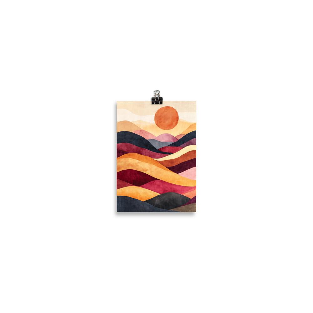 Boho Sunset Over Colorful Hills Poster - Oh Posters