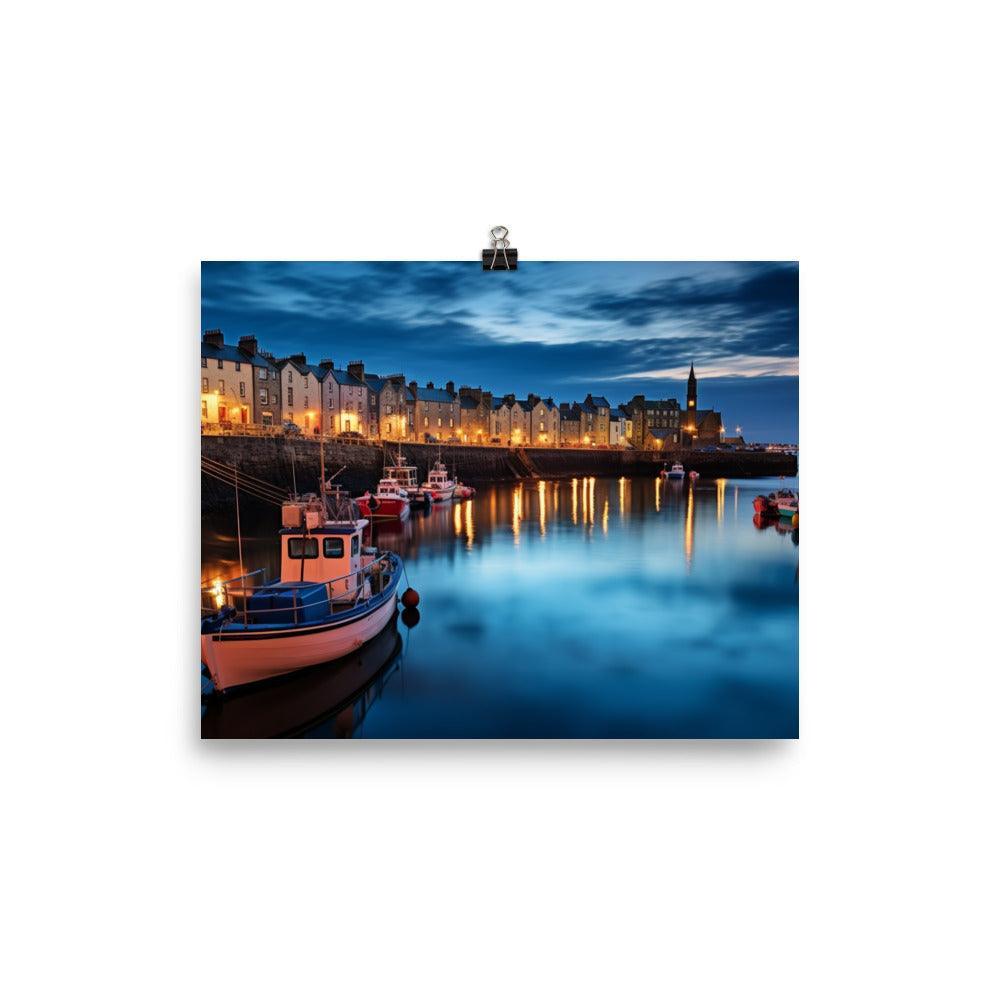 Dusk at Aberdeen Harbor Serene Scottish Waterfront and Boats Poster - Oh Posters