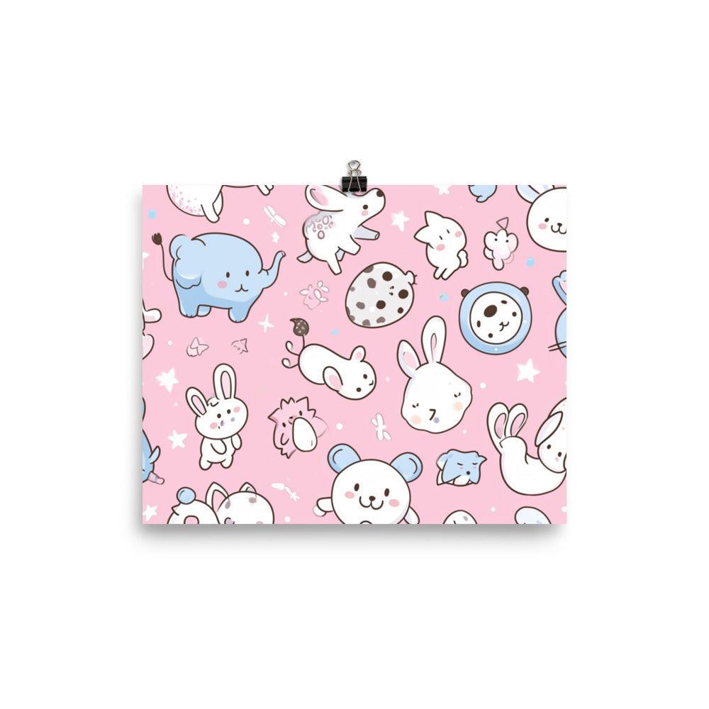 Kawaii Animals Characters Pattern on Pink Background Poster - Oh Posters