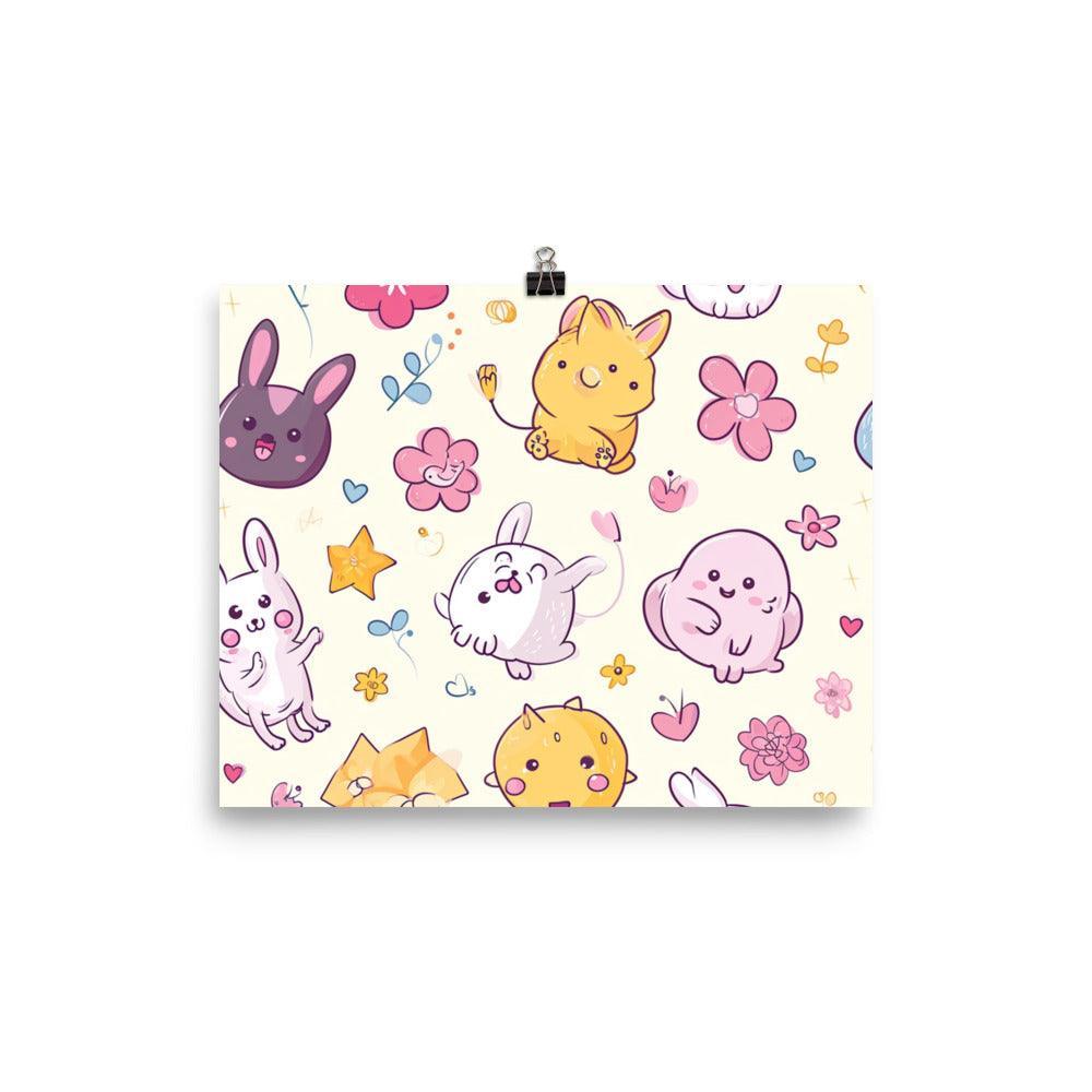 Kawaii Abstract Animals and Flowers on Pastel Wonderland Poster - Oh Posters