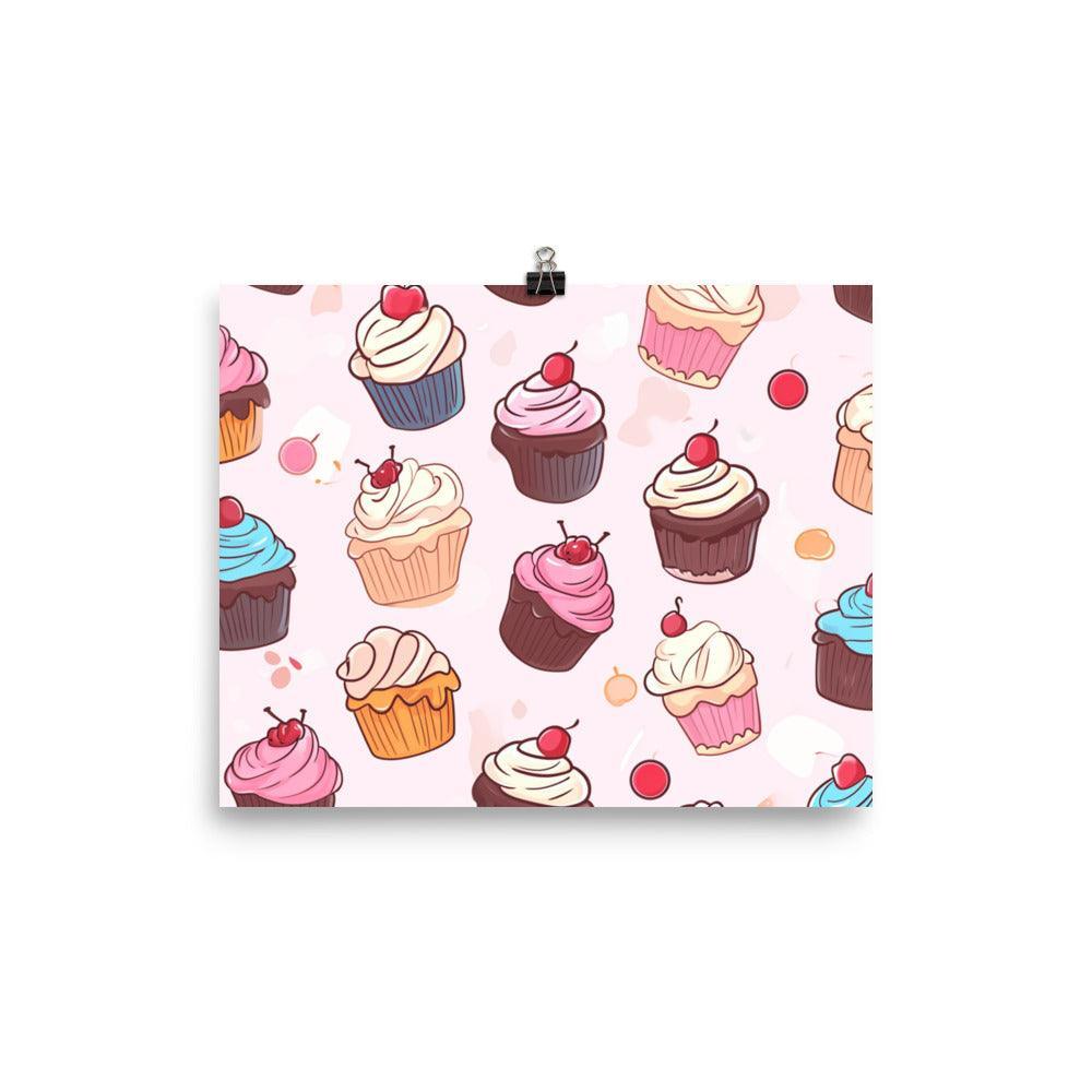 Kawaii Cupcakes Pattern in Pastel Tones Poster - Oh Posters