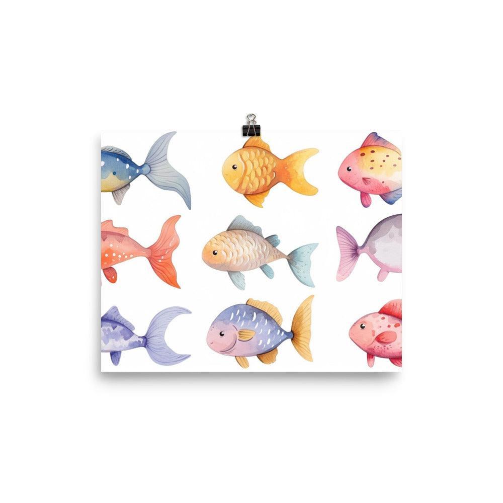 Pastel Watercolor Fish Collection for Nursery Children Kids Art Poster - Oh Posters