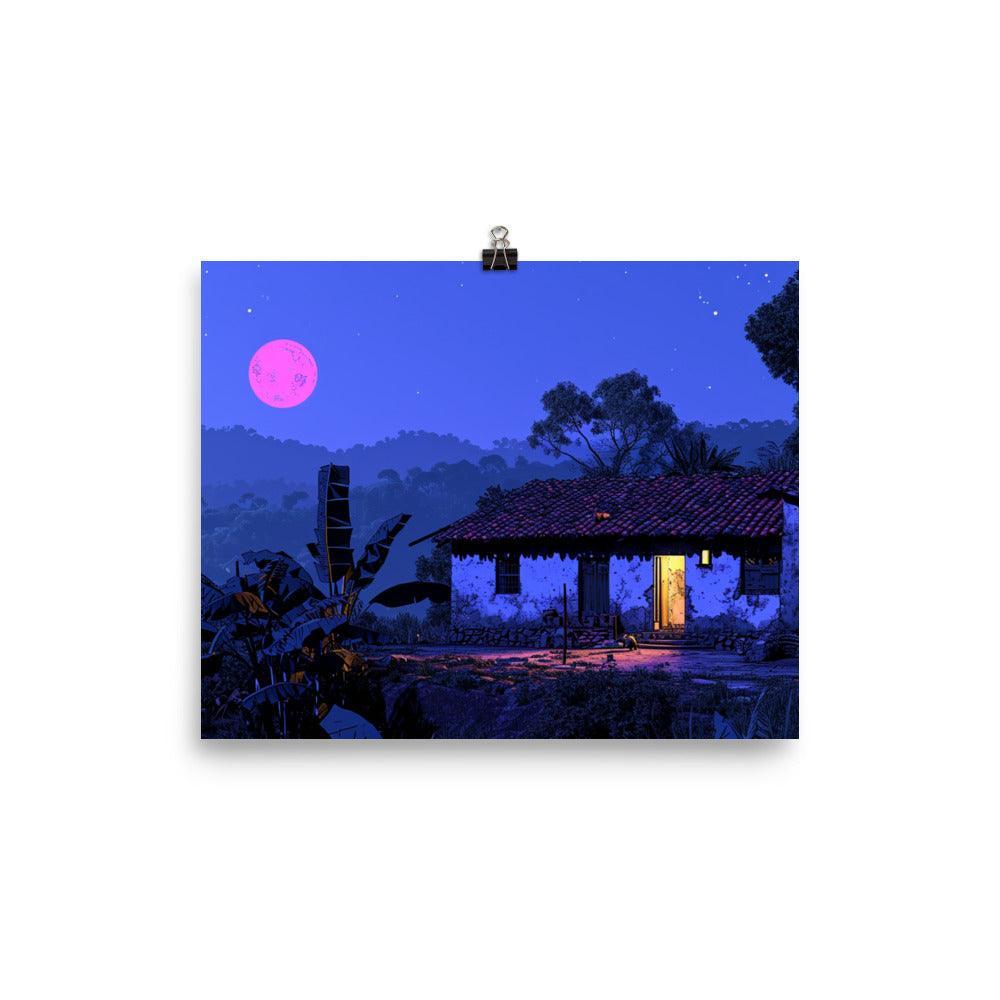 Indian Night Sky Village Home Game Style Art Poster - Oh Posters