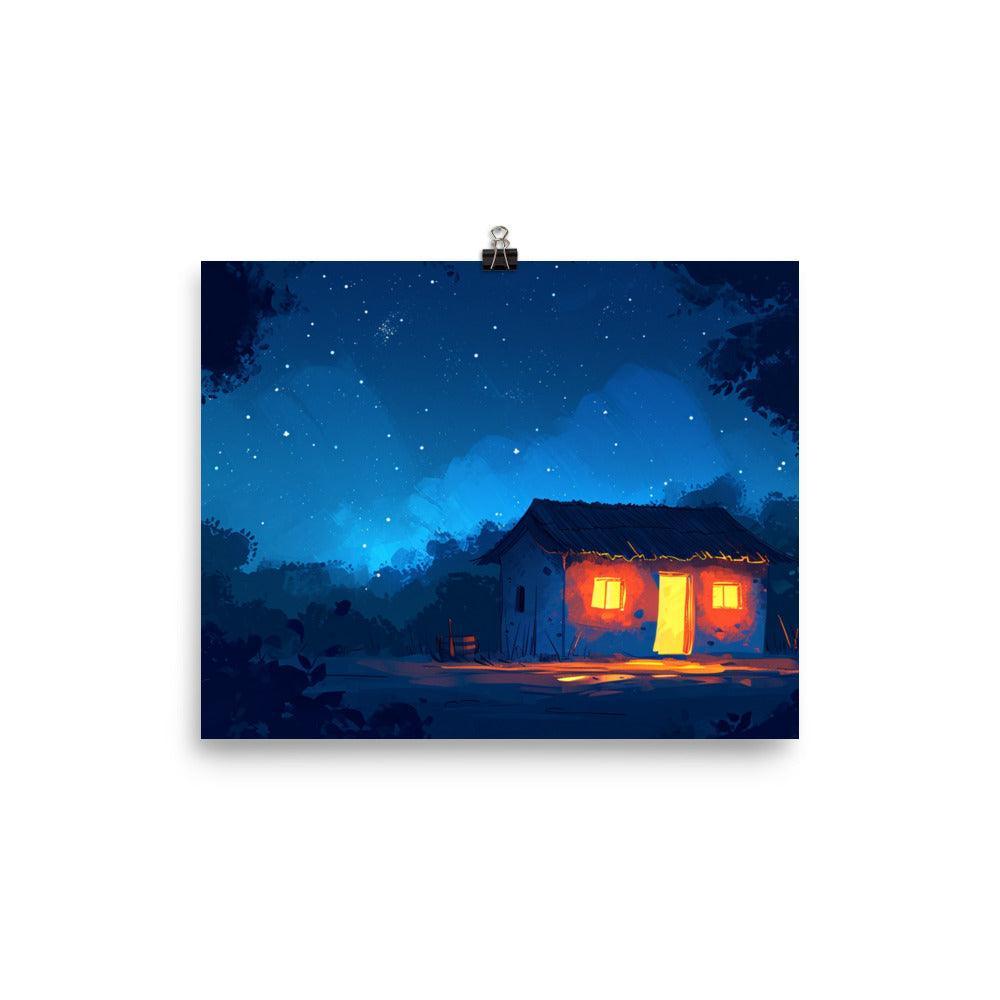 Indian Night Sky Village Home Game Style Art Poster - Oh Posters