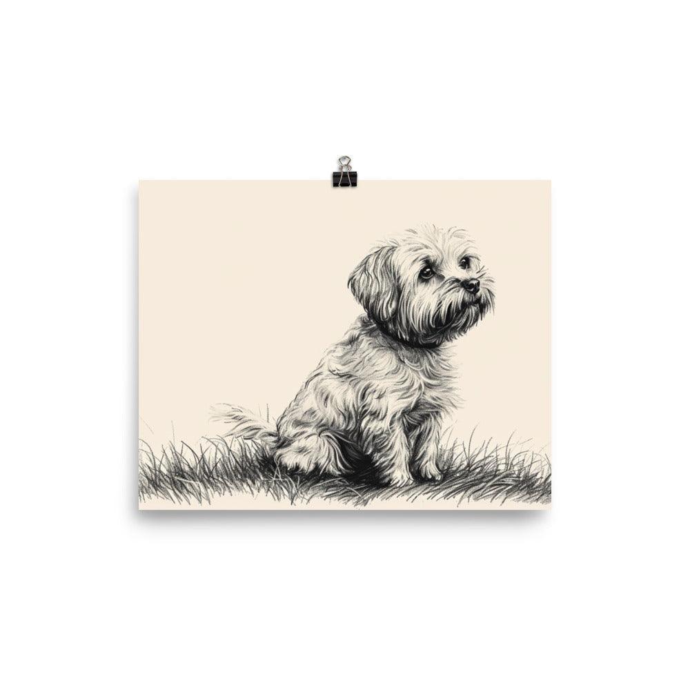 Dandie Dinmont Terrier Pencil Sketch Dog Poster - Oh Posters