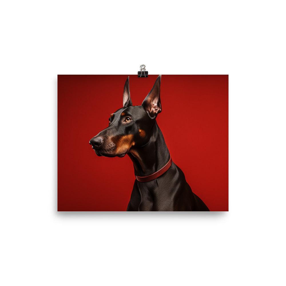 Dobermann Elegant Profile on Red Background Dog Poster - Oh Posters