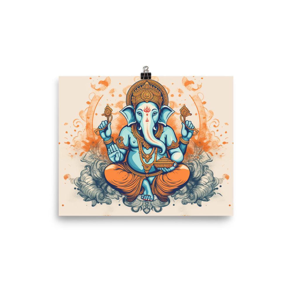 Ganesha Vibrant Orange and Blue Art Poster - Oh Posters