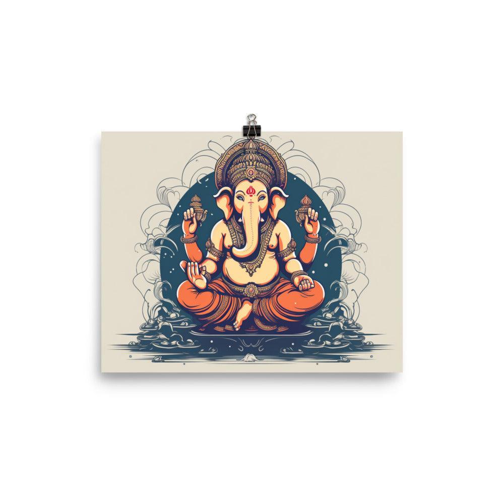 Ganesha Traditional Orange and White Art Poster - Oh Posters