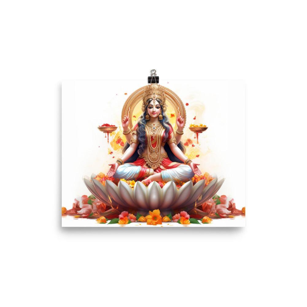 Lakshmi Goddess of Wealth Floral Digital Art Poster - Oh Posters