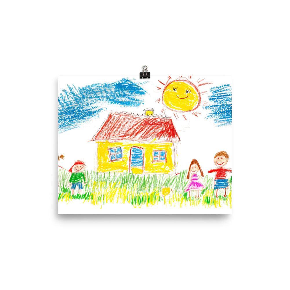 Childhood Drawing Family Home Crayon Art Poster - Oh Posters