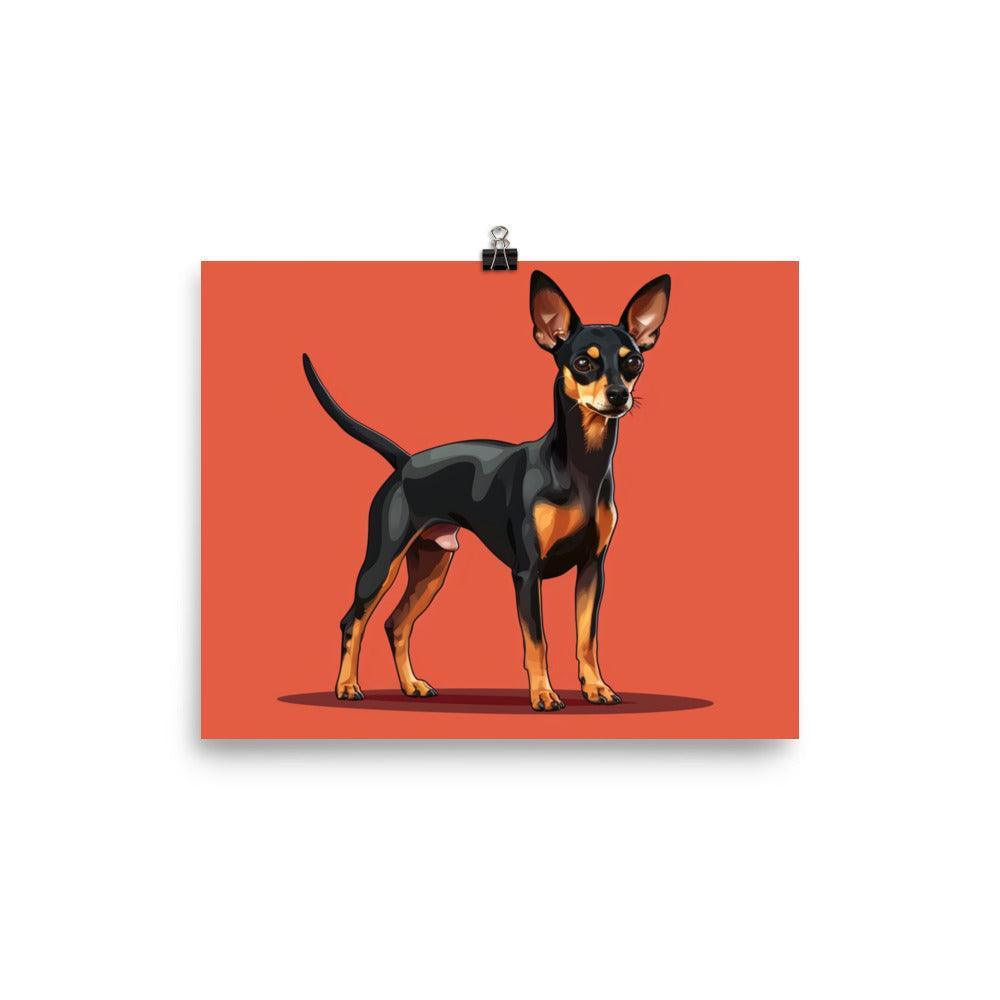 Vibrant English Toy Terrier Portrait on Red Poster - Oh Posters