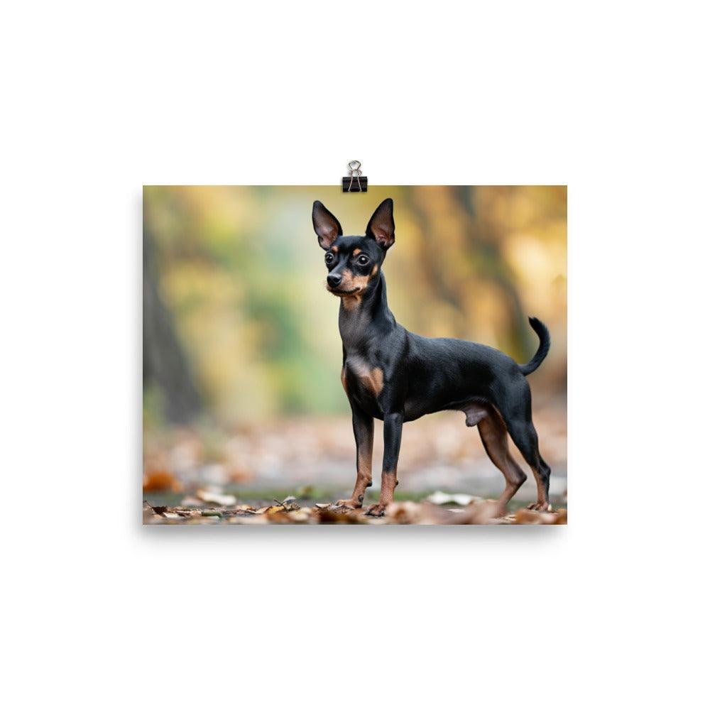 Lifelike English Toy Terrier in Autumn Leaves Poster - Oh Posters