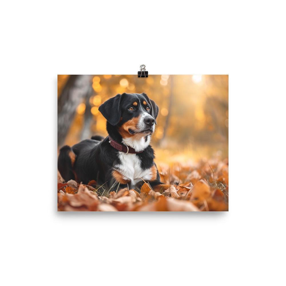 Entlebucher Mountain Dog Autumn Leaves Photography Poster - Oh Posters