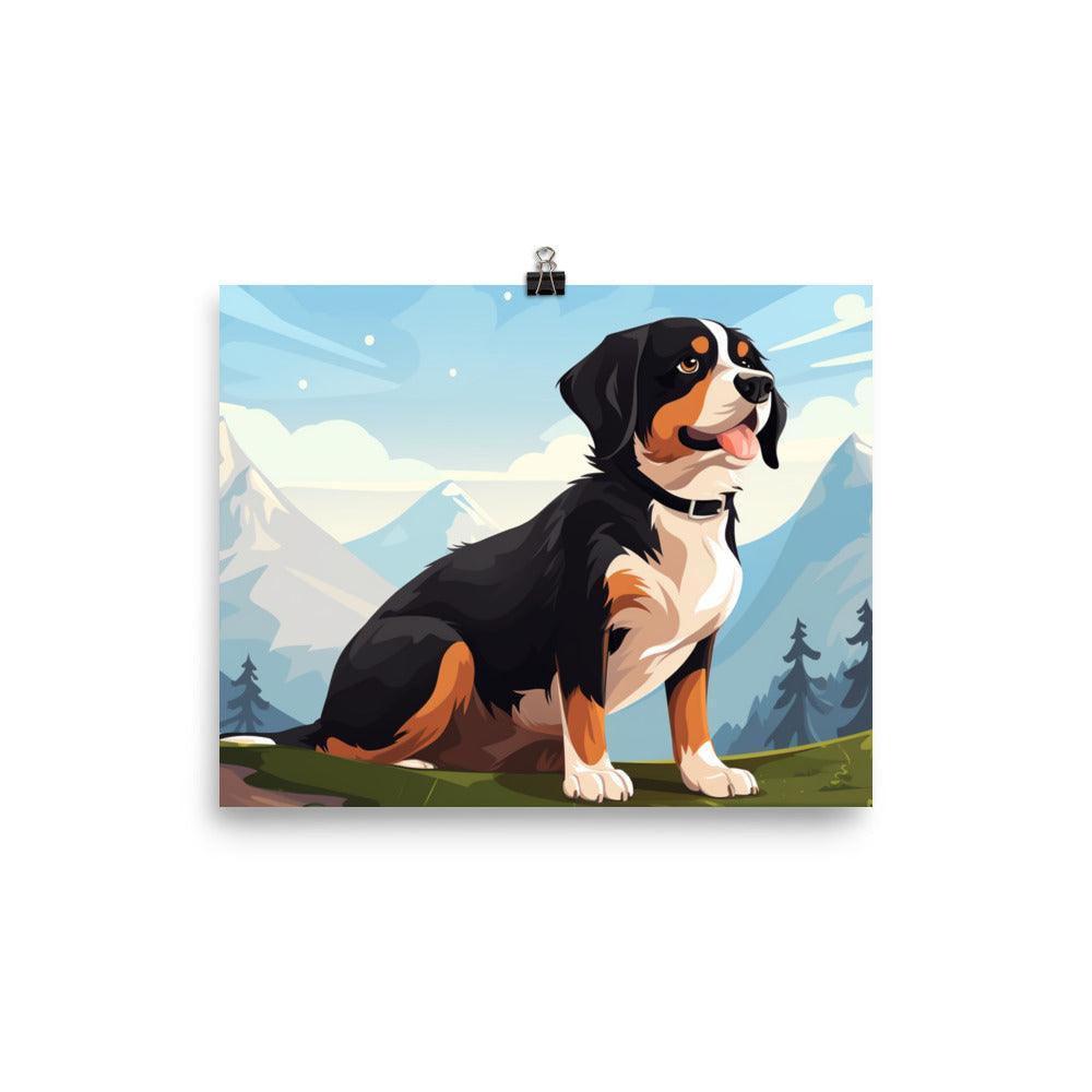 Entlebucher Mountain Dog Cartoon Mountainscape Poster - Oh Posters