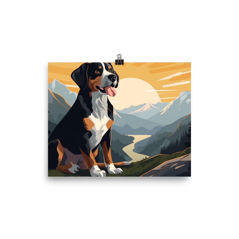 Entlebucher Mountain Dog Sunset Cartoon Scenery Poster - Oh Posters