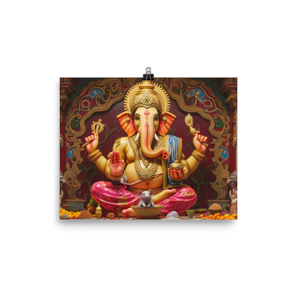 Ganesha Figurine Traditional Hindu Deity Illustration Poster - Oh Posters